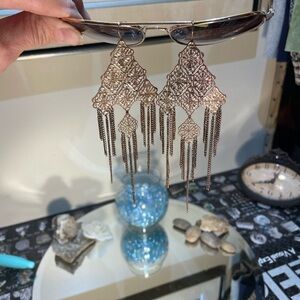 Elegant Bronze Filigree Chandelier Earrings